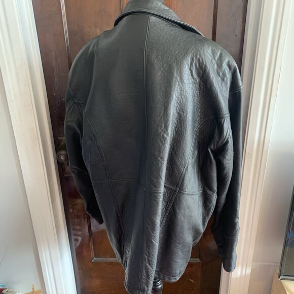 New River Mens LARGE Black Lamb Leather Heavy Weight Coat Lambskin Vintage - Picture 5 of 16